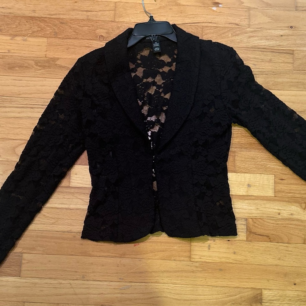 INC International Concepts Black Blazer with Textured Knit and Fitted Silhouette
